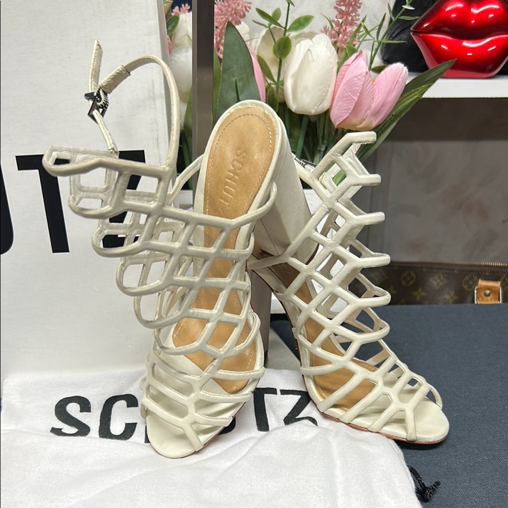 Schutz Women's White Strappy Heels